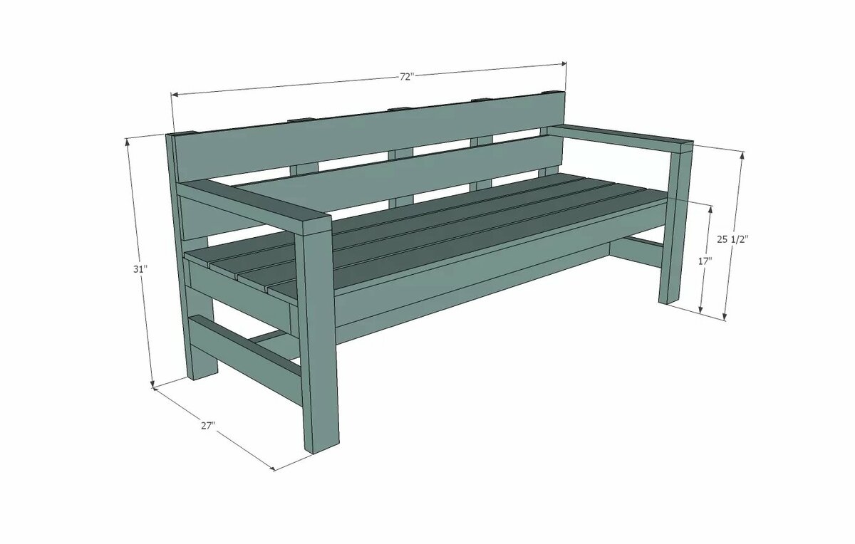 Дачная скамейка своими руками из дерева со спинкой чертежи с размерами