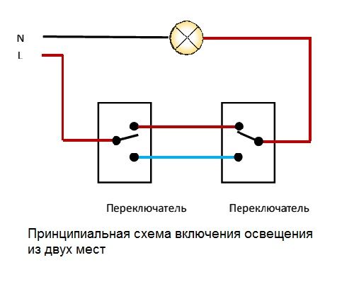 Как подключить проходной выключатель из двух мест