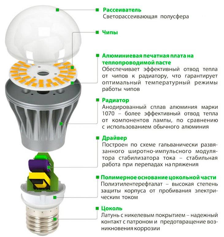 Как устроена и из чего состоит светодиодная лампа