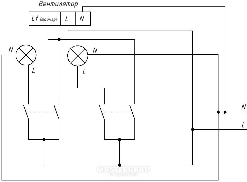 Схемы включения кулеров. Схема включения вытяжного вентилятора. Вытяжной вентилятор с таймером отключения схема подключения. Схема включения вентилятора выключателем. Подключение вентилятора к двум выключателям схема.