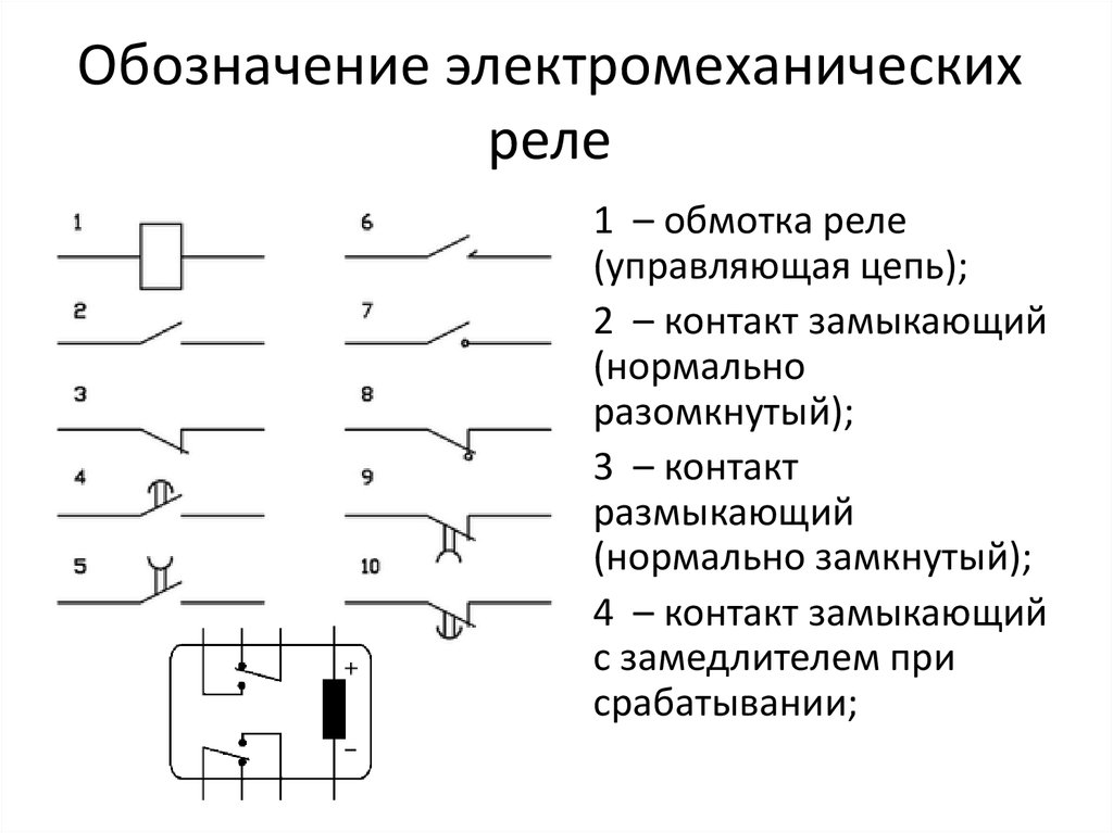 Условные графические и буквенные обозначения реле на электрических схемах