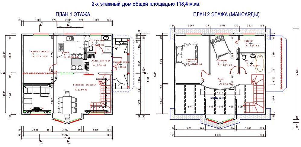 Планировка дома из 2х комнат