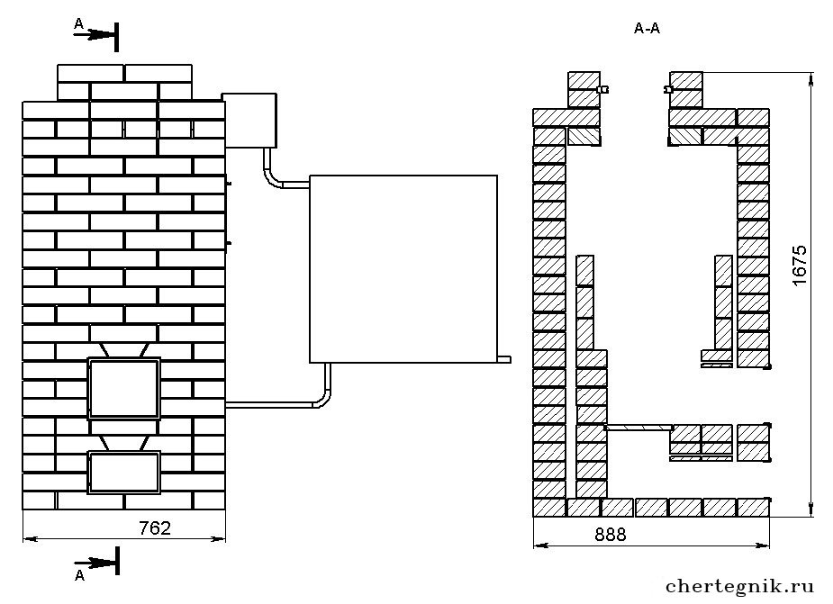 Схема печи для бани из кирпича