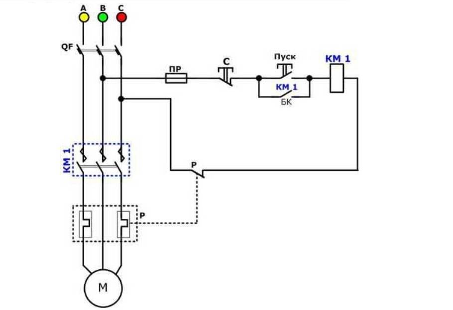 Монтажная схема подключения электродвигателя