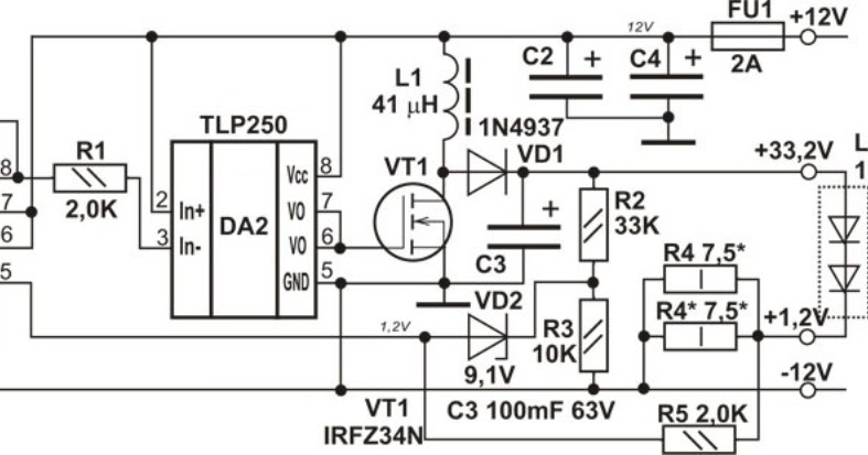 Схема led драйвера дв 36 на 220в