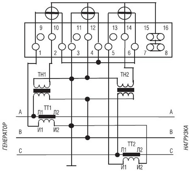 Схема подключения трансформаторов тока к трехфазному счетчику меркурий