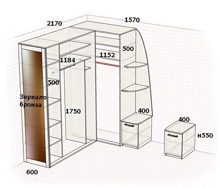 Угловой шкаф размеры и чертежи в прихожую