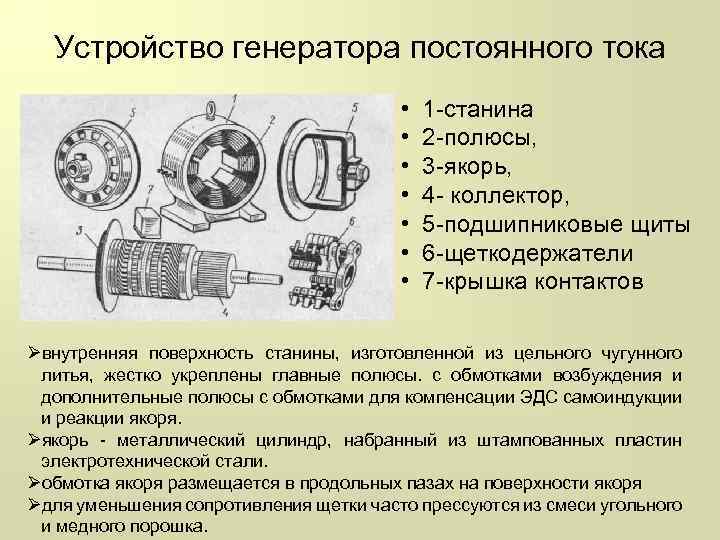 Расскажите устройство генератора. Генератор постоянного тока схема устройства. Генератор постоянного тока устройство и принцип действия. Принцип работы электрогенератора постоянного тока. Конструктивная схема генератора постоянного тока.