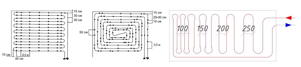 Шаг трубы. Шаг укладки трубы для теплого пола водяного. Схема тёплого пола водяного расстояние между трубами. Расстояние между трубами водяного теплого пола 16 мм. Укладка теплого пола расстояние между трубами.