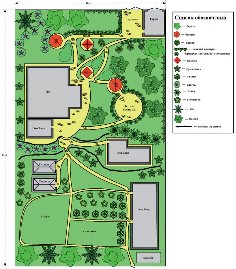 Как правильно посадить деревья и кустарники на участке схема