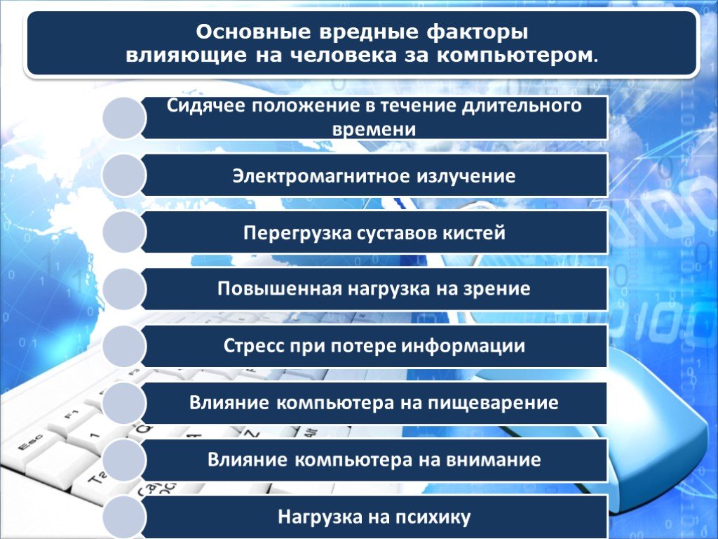 Какое влияние оказывает на здоровье человека. Вредные факторы влияющие на здоровье человека. Факторы влияния компьютера. Вредные факторы воздействия компьютера на организм человека. Факторы вредного воздействия компьютера.