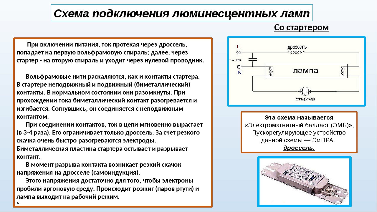 Назначение дросселя в схеме включения люминесцентной лампы