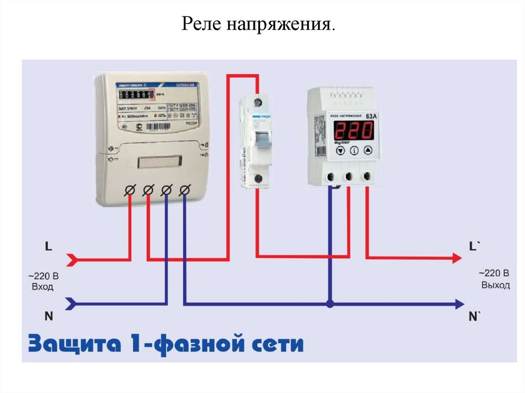 Схема подключения реле напряжения и узо в щитке