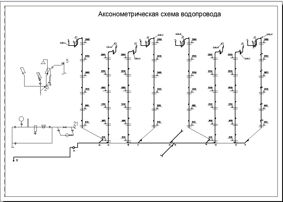 Аксонометрическая схема горячего водоснабжения многоэтажного дома