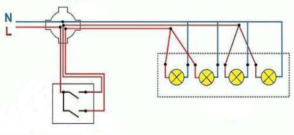 Подключение люстры к двойному выключателю — схема
