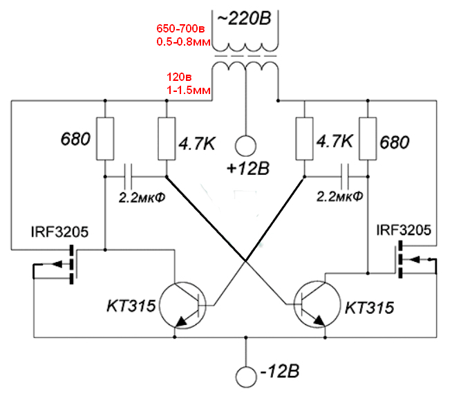 Инвертор 12 в 220 схема на транзисторах