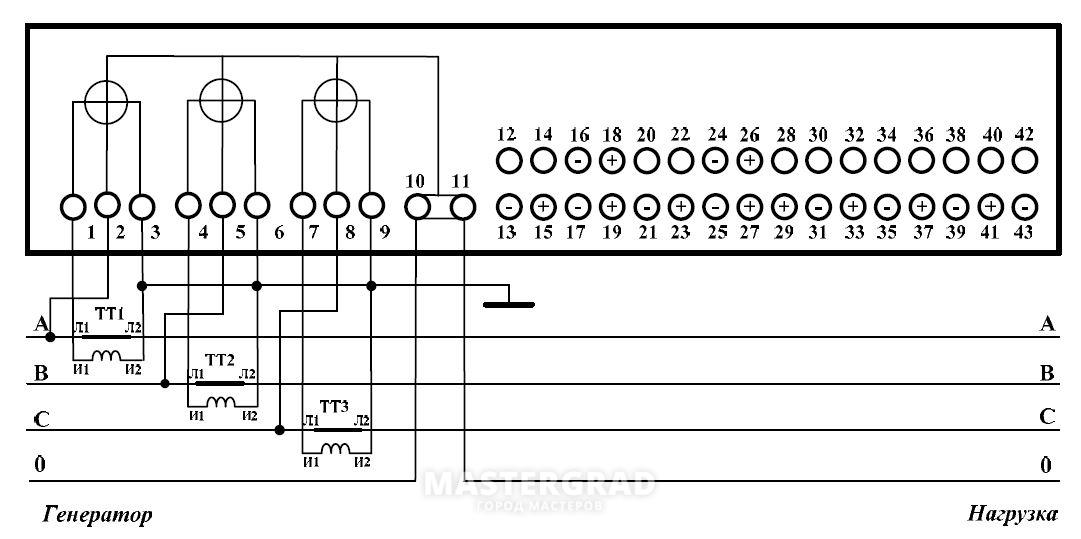 Схема подключения счетчика электроэнергии трехфазного через трансформаторы тока меркурий 230 ам 03