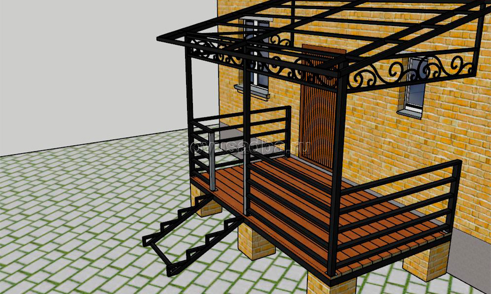 Крыльцо для частного дома с навесом из металла своими руками фото