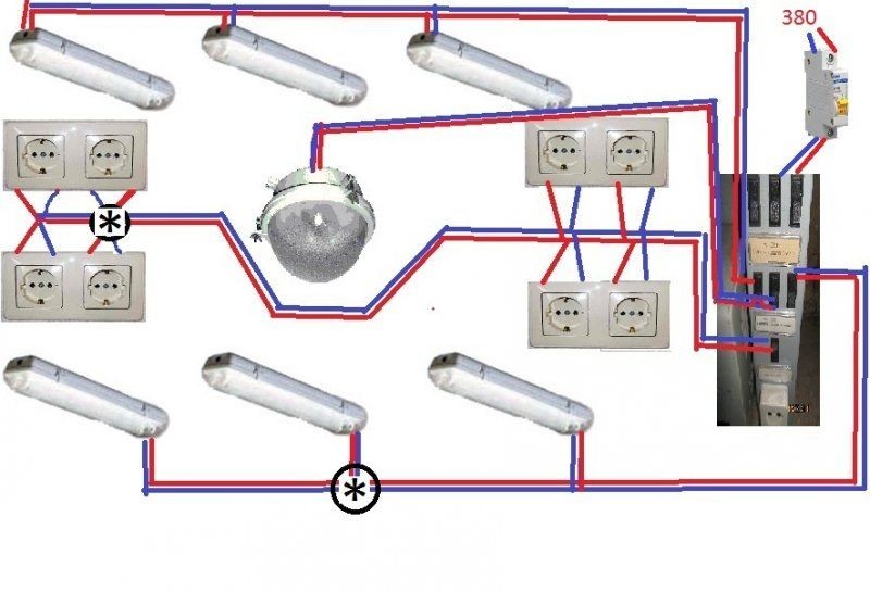 Как провести свет в доме. Схема разводки электропроводки освещения. Схема проводки подключения света в гараже. Схема подключения проводки в гараже 220 в. Проводка в гараже схема подключения освещения.