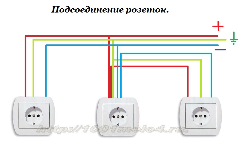 Подключение розеток от одного провода схема трех