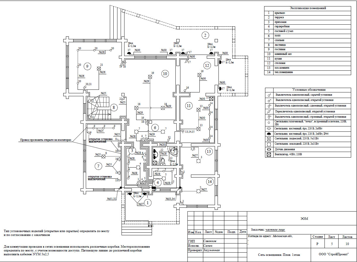 Проект электрики в частном доме пример