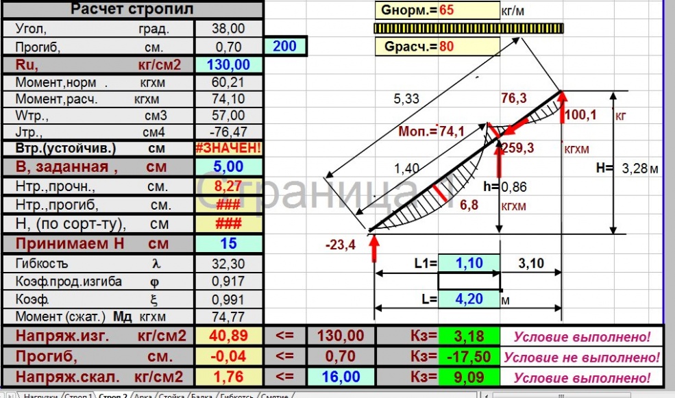 Как пользоваться расчет балок и стропил эксель