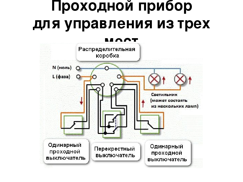 Схема подключения проходного выключателя: подключаем пошагово с двух и трех мест