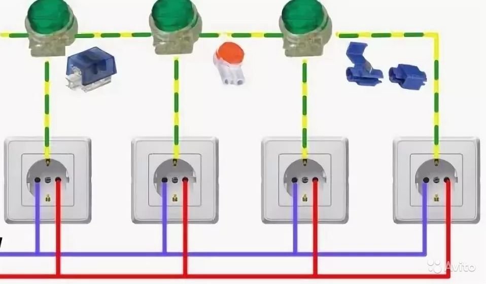 Как подключить две розетки от одного провода. Как подключить розетку с заземлением к двум проводам схема. Схема подключения блочных розеток. Схема подключения выключателя шлейфом. Схема подключения блока розеток с заземлением.