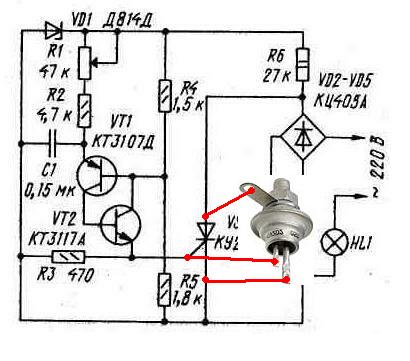Простая схема регулятора мощности на тиристоре