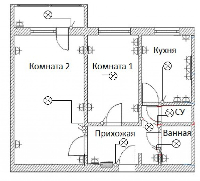 Схема разводки электропроводки в комнате