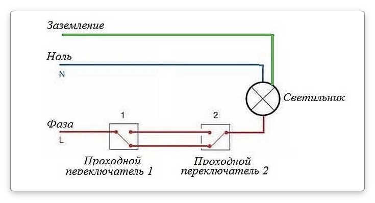 Схема подключения проходного выключателя: подключаем пошагово с двух и трех мест