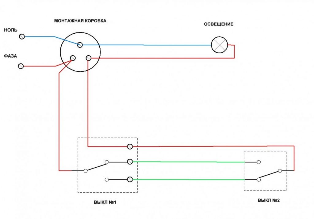Схема подключения проходного выключателя: подключаем пошагово с двух и трех мест