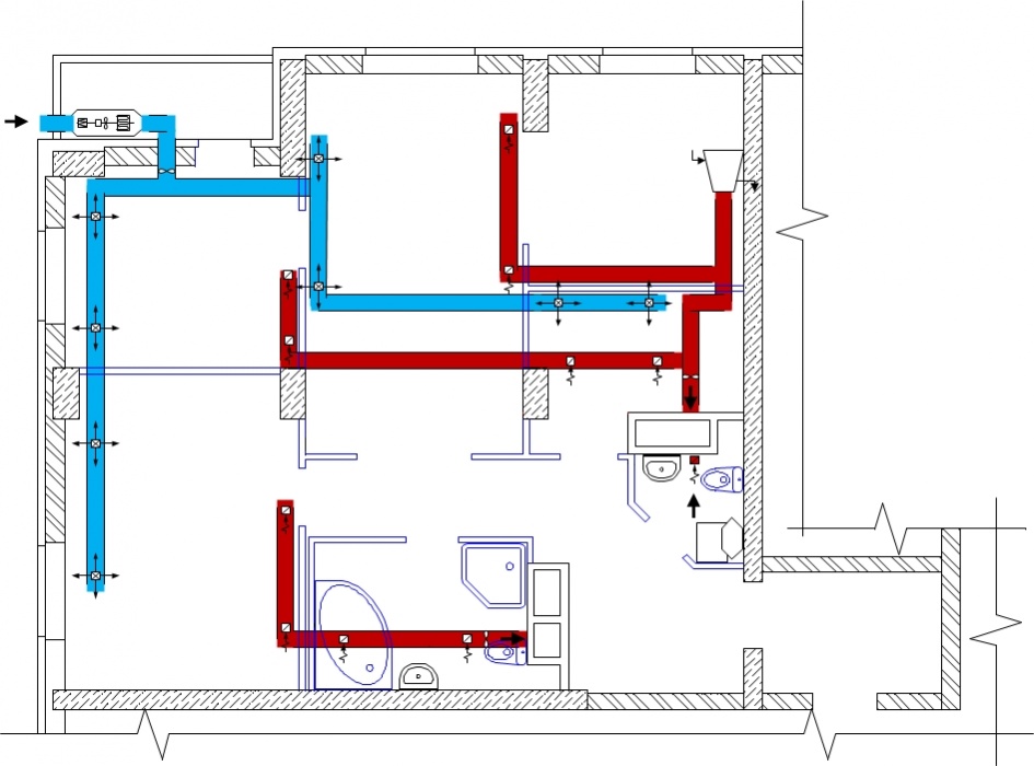 Вент квартир. Приточно-вытяжная вентиляция схема плана. Приточно вытяжная система вентиляции чертеж. Схема вытяжной вентиляции с канальным вентилятором. Схема естественной приточной вентиляции в квартире.