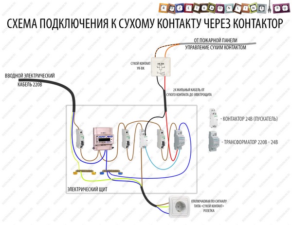 Схема подключения контактора через выключатель