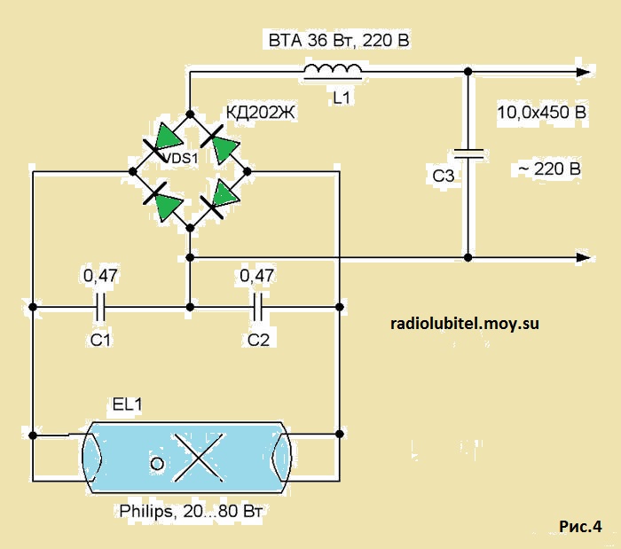 Схема дросселя для люминесцентных ламп