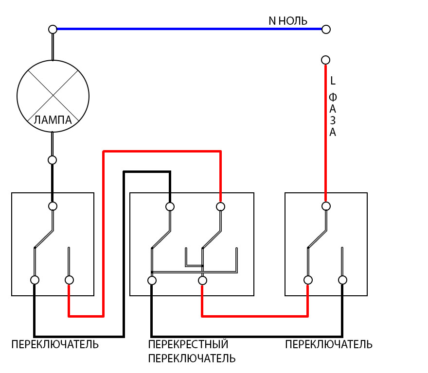 Подключение двойной проходной выключатель схема