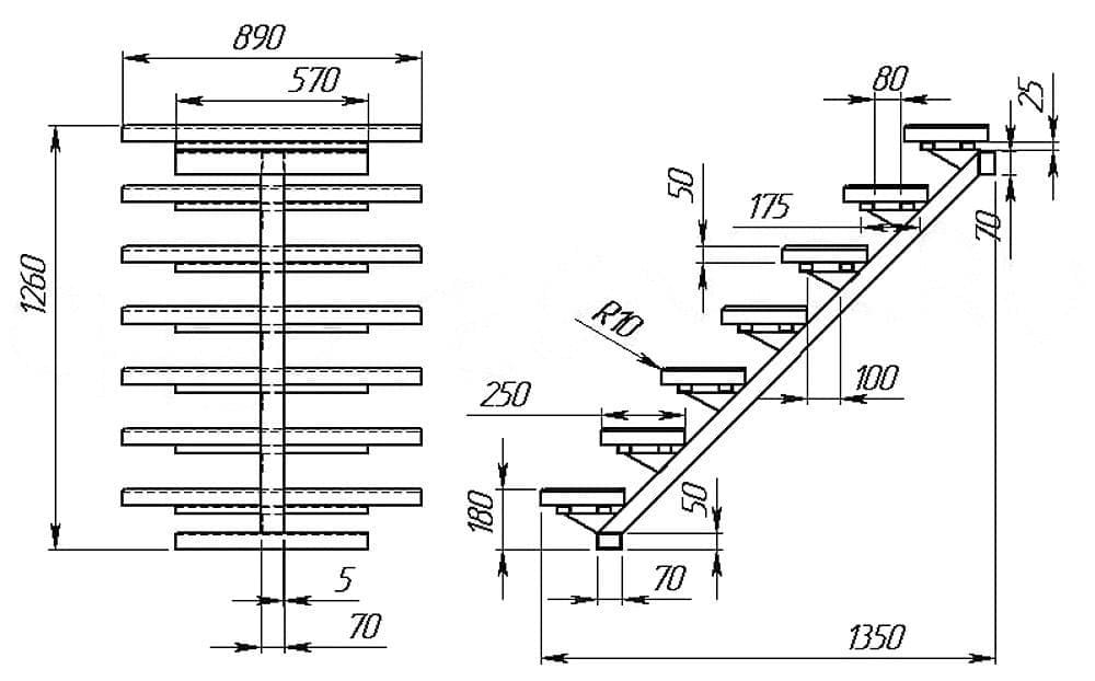 Лестница из профильной трубы своими руками чертежи и размеры металлическая