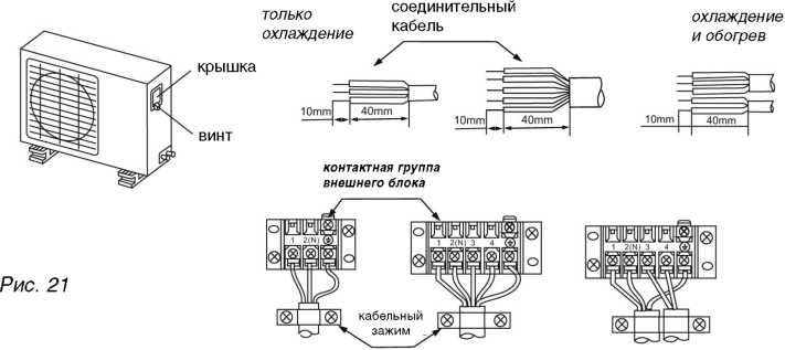 Подключение внутреннего блока кондиционера к электросети схема подключения