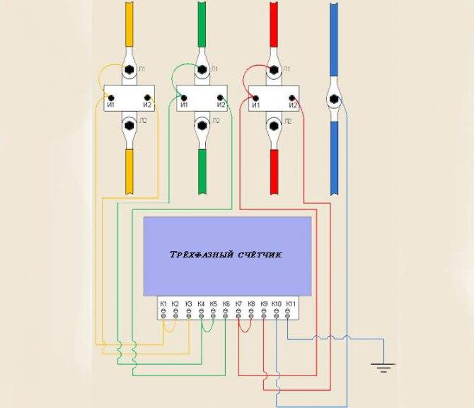 Как подключить счетчик через трансформаторы тока схема подключения