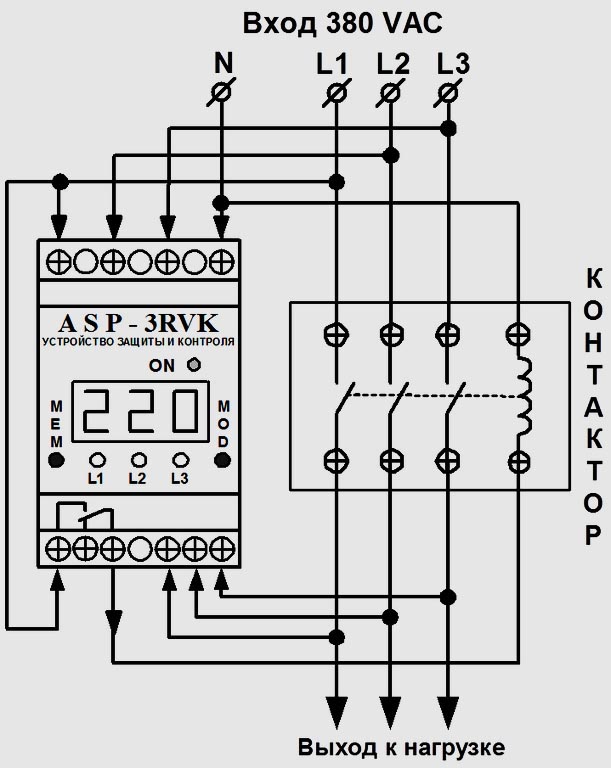 Схема подключения реле напряжения в трехфазной сети digitop