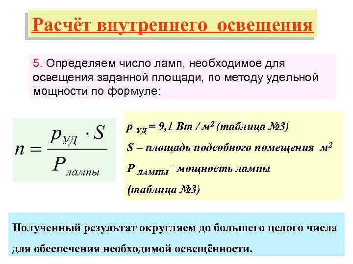 площадь помещения и искусственное освещение