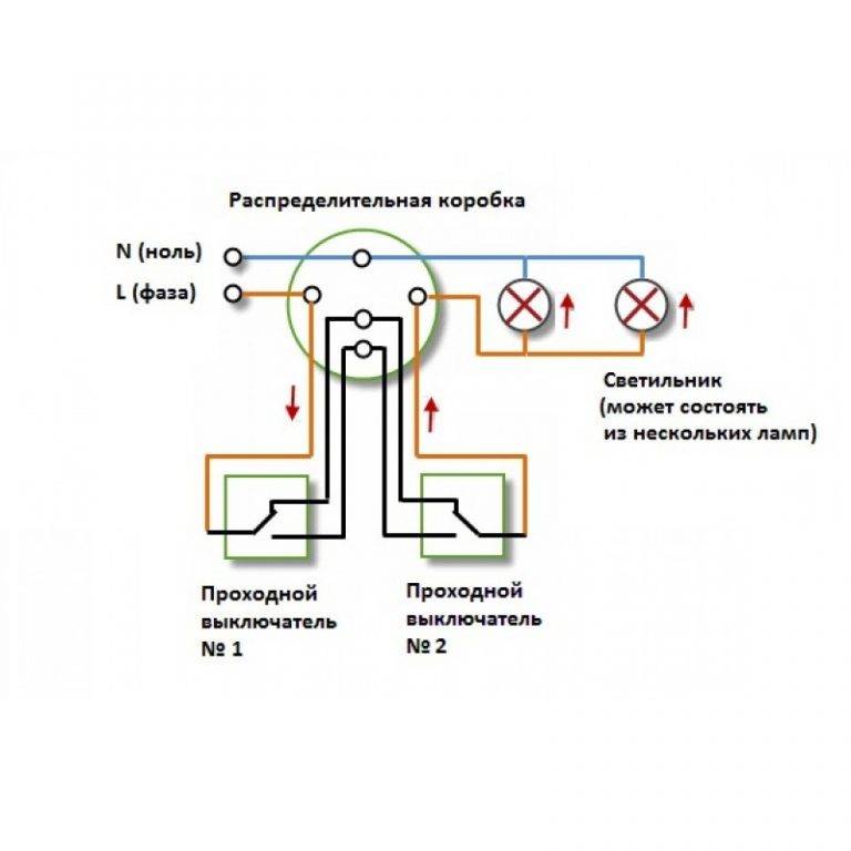 Схема подключения проходного выключателя: подключаем пошагово с двух и трех мест