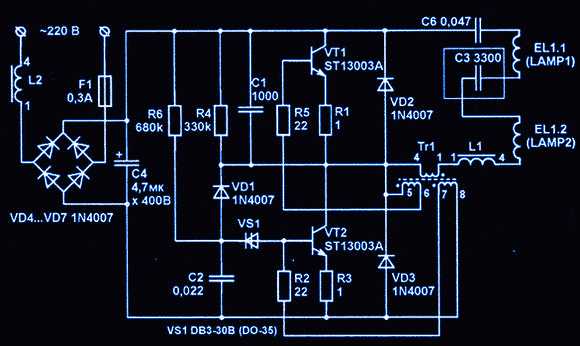 Схема энергосберегающей лампы на 220 в