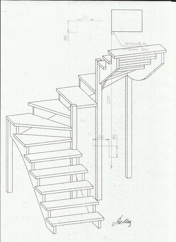 Чертеж поворотной лестницы