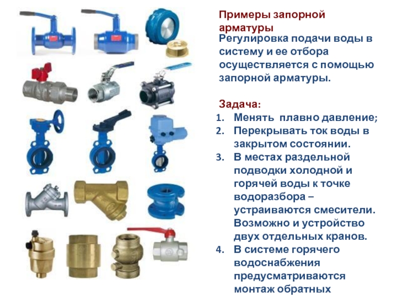 Какое водопроводное устройство. Классификация типов трубопроводной арматуры вентиль. Крепление запорной арматуры системы отопление. Сантехническая арматура распределительный клапан. Типы регулировочной и запорной арматуры для отопления.