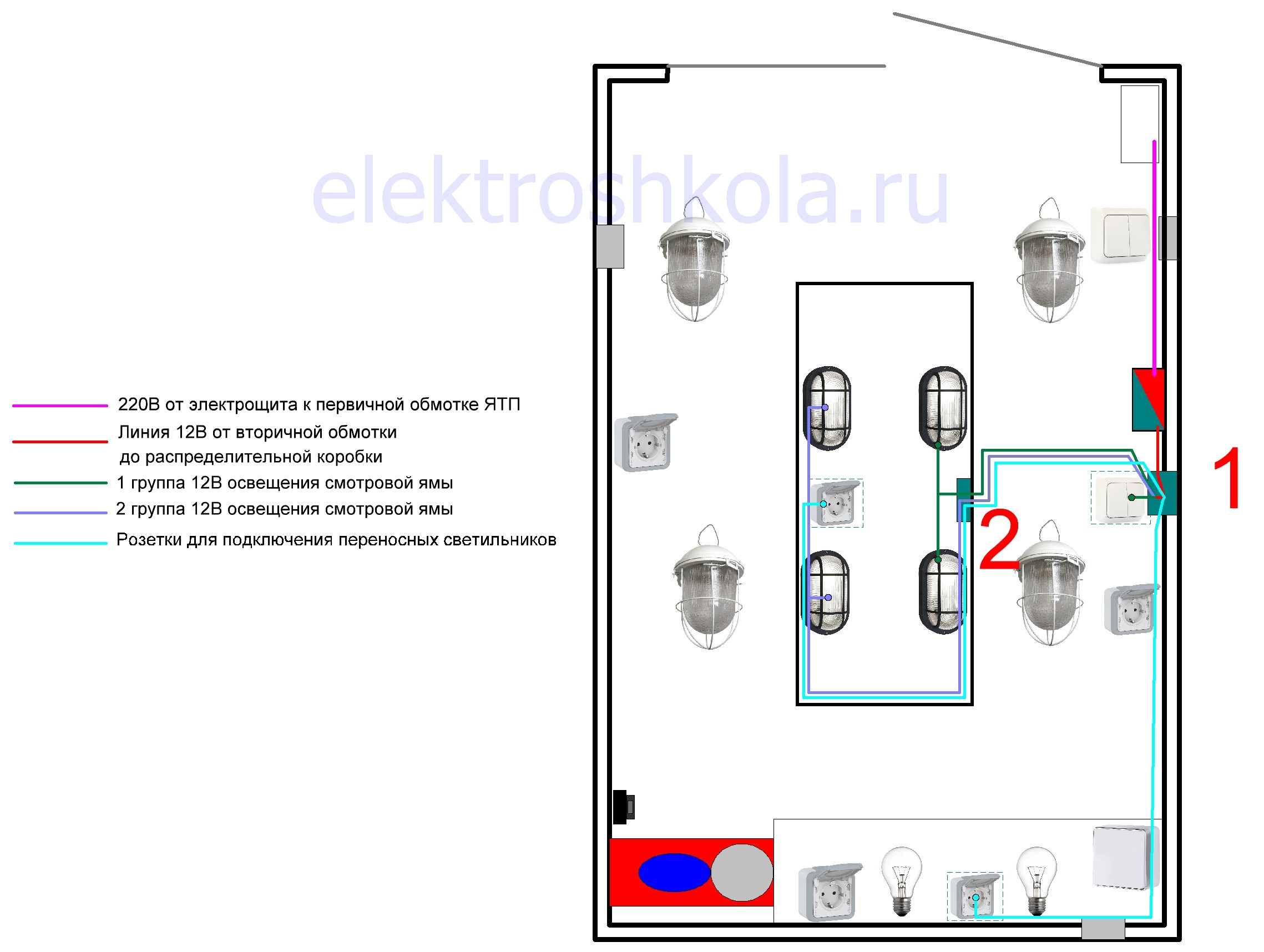 Схема проводки освещения