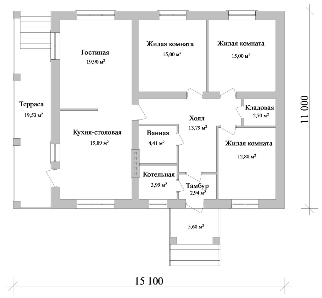 План дома одноэтажного с 3 спальнями гостиной и кухней с раздельным санузлом 100 квадратов фото