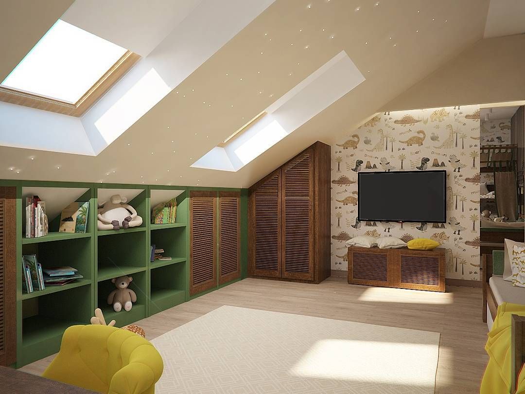 Дизайн комнаты со скошенным потолком с одной стороны детская - фото