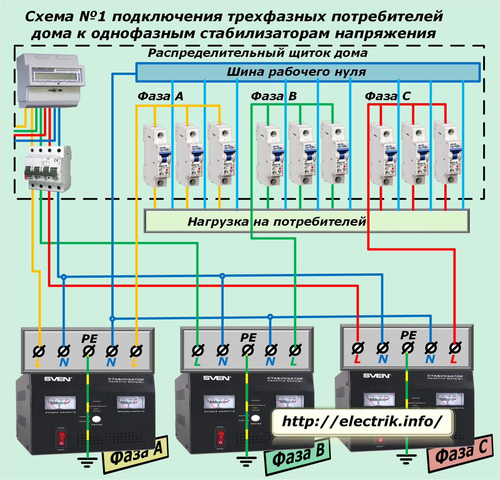 Схема подключения трехфазного автомата