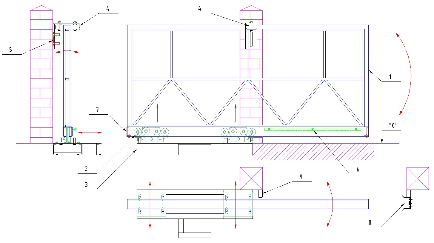 Откатные ворота схема монтажа с железными столбами